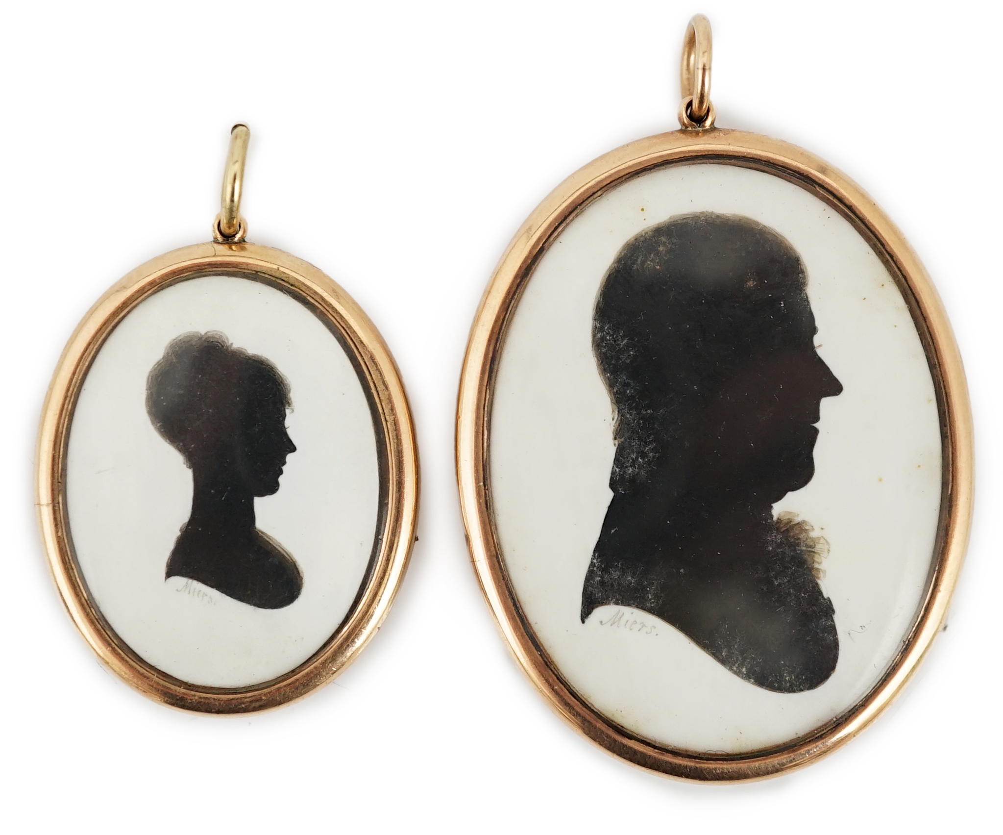 John Miers (1756-1821), Silhouettes of a lady and gentleman, painted plaster